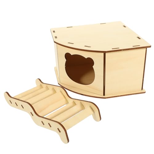 VICASKY DIY Hamsterhaus Holz Unbehandelt mit Leiter Kleintier Versteck und Schlafhaus für Kleine Nager Wie Chinchilla Hamster Meerschweinchen zum Selberbauen und Dekorieren von VICASKY