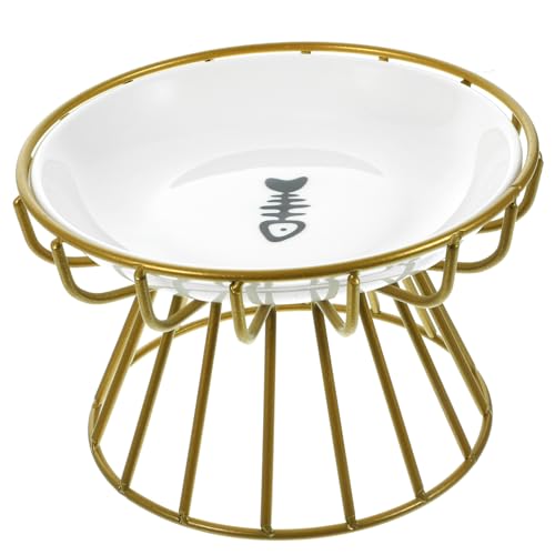 VICASKY Erhöhter Keramik Katzennapf mit Metallhalterung Rutschfestes Design Schützender Futterplatz für Katzen Leicht zu Reinigen Stabile und Langlebige Futterschüssel für Haustiere von VICASKY