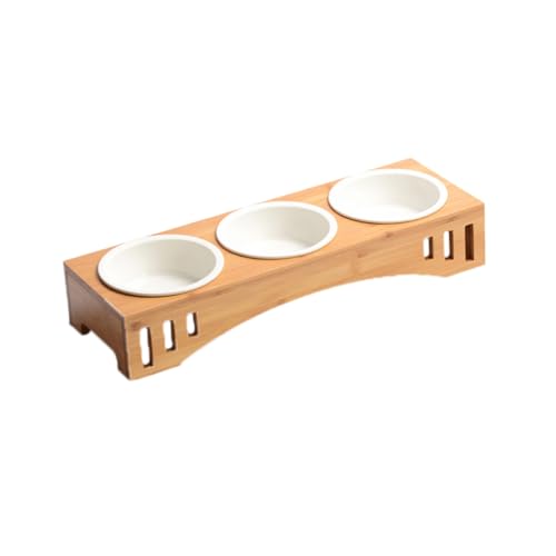 VICASKY Erhöhter Schräger Futternapf aus Massivem Holz mit Keramischen Näpfen für Katzen und Hunde Rutschfestes Futtergestell Ergonomisch Geneigte Fressstation zur Gesunden Haltung und von VICASKY
