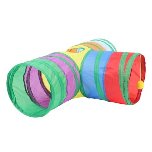 VICASKY Faltbarer Katzentunnel mit DREI Kanälen Buntes Rascheltunnel Katzenspielzeug für Katzen Kätzchen Kaninchen und Kleine Haustiere Langlebiges Spiel und Ruheversteck von VICASKY