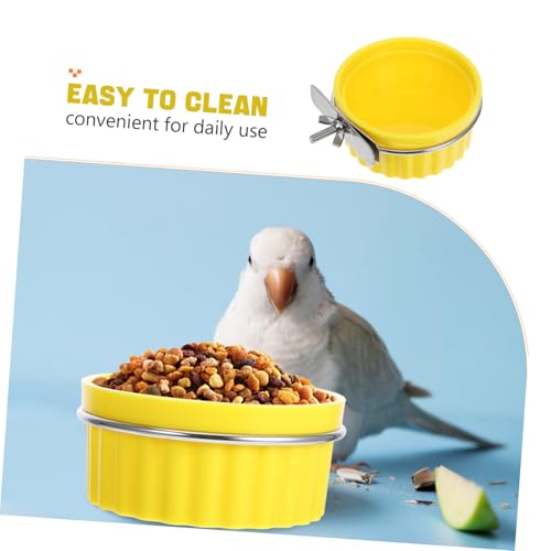 VICASKY Futter und Wassernapf für Vogelkäfig Sicherer Abnehmbarer Halter Geeignet für Kleine Vögel und Papageien Stabiler Vogelkäfig Futterbecher Einfach zu Reinigen Gelb von VICASKY