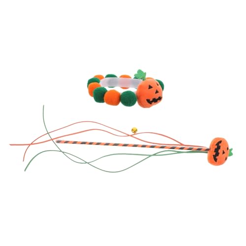 VICASKY Halloween Katzenhalsband mit Kürbis Design Verstellbares und Interaktives mit Lustigem Quasten Teaser Festliches Katzendeko Accessoire für Halloween Partys von VICASKY