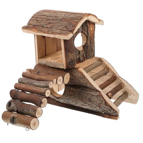 VICASKY Hamster Holzhaus Käfigzubehör Mehrstöckiges Kleintier spielhaus aus Langlebigem Holz für Ratten Hamster Versteck und Kletterplattform als Dekoratives Nagetier von VICASKY