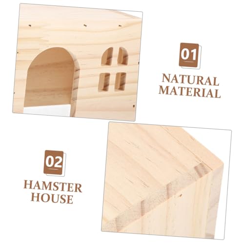 VICASKY Hamster Holzhaus Mehrkammer Versteck aus Massivem Holz für Zwerghamster und Meerschweinchen mit Integriertem Futter und Wasserspender Leicht zu Reinigen und Sicher für Haustiere von VICASKY