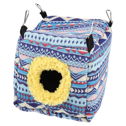 VICASKY Hamster Winterhaus Gemütliches Nest für Kleintiere Warmes Schlafhaus für Zuckergleiter Meerschweinchen und Hamster und Hängendes Design Blaues Wellenmuster für Haustiere von VICASKY