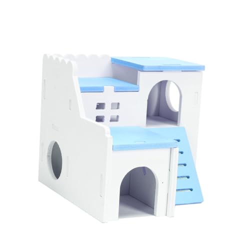 VICASKY Holz Hamsterhaus Doppelstock Hamster Schlaf Spielhaus mit Kauspielzeug für Zwerghamster und Kleintiere Blau Sicheres Holzhaus als Rückzugsort und Versteck im Käfig VICASKY Holz Hamsterhaus Doppelstock Hamster Schlaf Spielhaus mit Kauspielzeug für Zwerghamster und Kleintiere Blau Sicheres Holzhaus als Rückzugsort und Versteck im Käfig von VICASKY