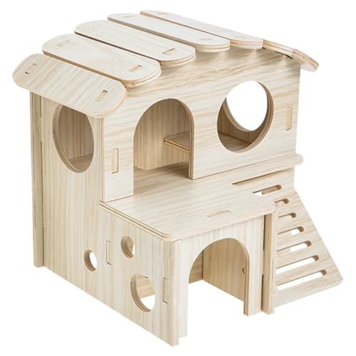 VICASKY Holz Maze Haus für Hamster und Kleintiere Stabiles Langlebiges Versteck mit Zwei Geeignet für Meerschweinchen Chinchillas Igel und Zwerghasen Komfortables Rückzugsort im Käfig von VICASKY