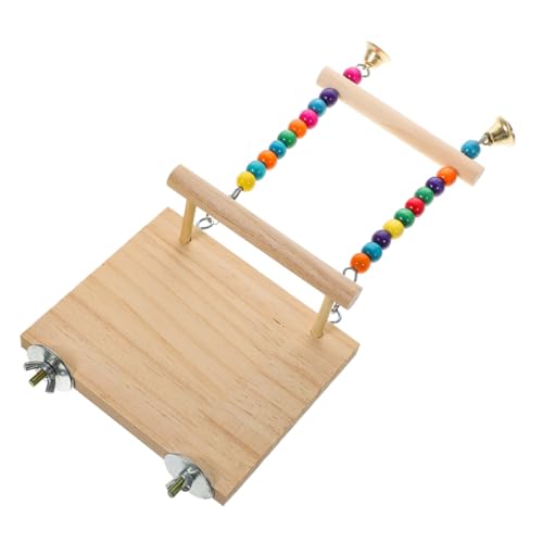 VICASKY Holz Vogel Sitzstange mit Glocke Stabile Plattform und Schaukel Robustes Kauspielzeug für Papageien und Wellensittiche Einfach im Käfig zu Befestigen Fördert Bewegung und Ruhe von VICASKY