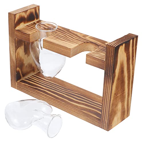 VICASKY Hydroponisches Terrarium Mit Holzständer Transparente Glasvase Für Pflanzen Dekovase Für Wohnzimmer Pflanzenterrarium Für Innenräume Mit Vintage Rahmen von VICASKY
