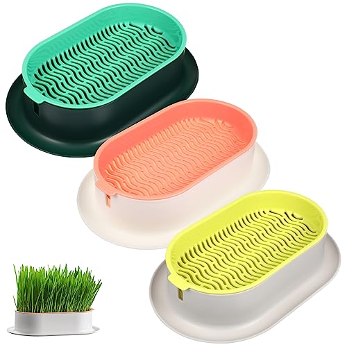 VICASKY Katzengras Pflanzkasten Hydroponischer Katzenpflanzer für Zuhause 3 Stück Design Erdlos mit Katzenminze Langlebig und von VICASKY
