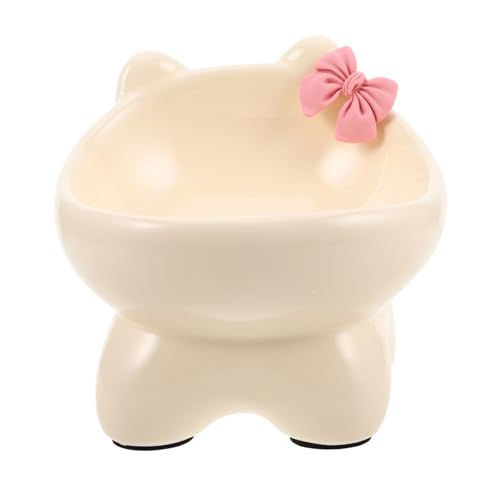 VICASKY Katzennapf Hundegeschirr Katzenfutter Und Wassernäpfe Wasserspender Für Welpen Erhöhte Katzenschale Kleine Hundefutterschalen Katzengericht Geneigter Tierfutternapf Beige Keramik von VICASKY