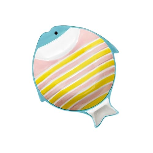 VICASKY Keramische Katzen und Hundenapf Fischform Ergonomische Haustierschüssel Spülmaschinenfest Futter und Wassergefäß für Kätzchen und Kleine Pinker Streifen von VICASKY