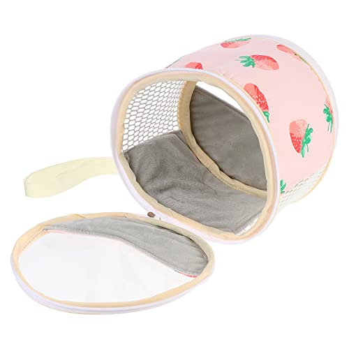 VICASKY Kleine Haustierträgertasche für Hamster Meerschweinchen Atmungsaktive Reisetasche für Ausflüge und Reisen Pinkes Erdbeerdesign und Kompakt von VICASKY