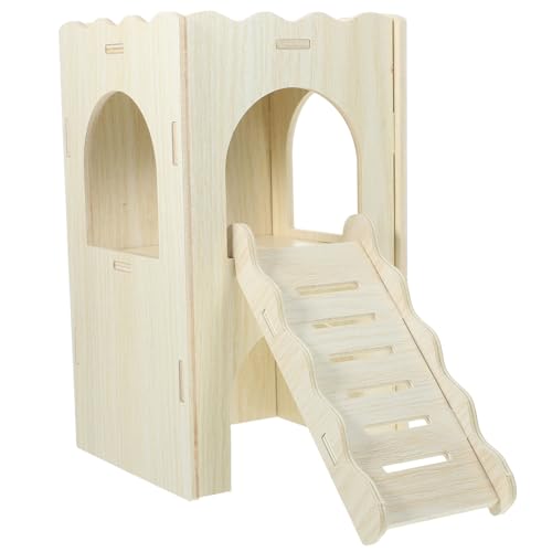 VICASKY Hamster Hideout Haus aus Holz für Meerschweinchen Verschleißfestes Hamsterversteck mit Rampe Gemütlicher Rückzugsort für Kleintiere von VICASKY
