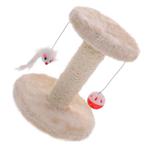 VICASKY Kratzbaum Sisal Katzen kratzpfosten mit Doppellagigem Plüsch und Hängenden Bällen Stabiler Kleiner Katzen krallenkratzer für Drinnen Kratzfester Katzenbaum in Beige von VICASKY