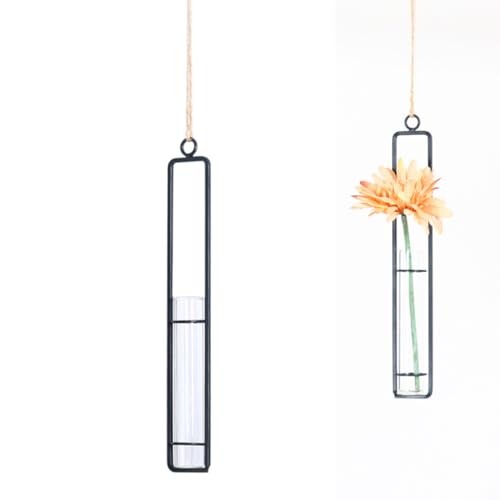 VICASKY Kreativer Hängender Schmiedeeisen Mit Transparenter Glasvase Für Wanddeko Mit Hanfseil Für Pflanzenaufhängung Und Moderne von VICASKY