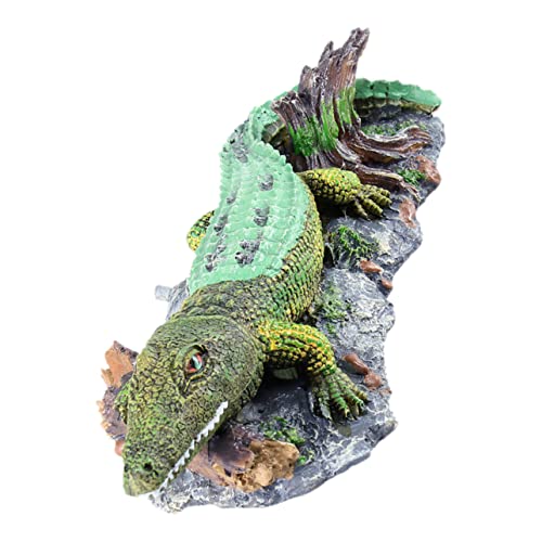 VICASKY Krokodil Dekoration für Aquarium Harz mit Luftsprudler für Aquarien und Teiche Hochwertiges Aquariumzubehör Lebensechte Umgebung von VICASKY