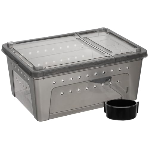 VICASKY Kunststoff Reptilien Zuchtbox mit Fütterungsbox Terrarium für Schildkröten Eidechsen Schlangen und Insekten Teiliges Set Schwarz mit Belüftung und Sicherheitsschutz von VICASKY