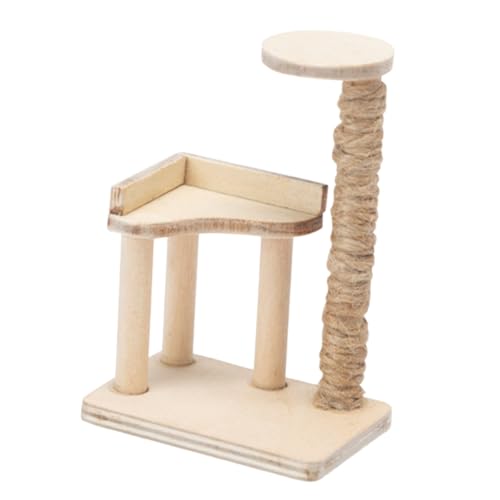 VICASKY Miniatur Holz Katzenbaum Modell Realistischer Mini Kratzbaum Dekoratives Puppenhaus Zubehör Glatte Oberfläche Kreatives Mini Haus Accessoire Miniatur Deko für Fotorequisit von VICASKY