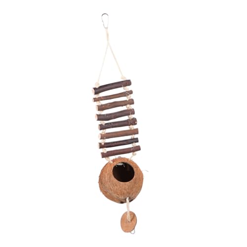 VICASKY Natürliches Kokosnussschalen Vogel Nest mit Kletterleiter für Kleine Vögel und Kleintiere Robustes Sicheres Haustierversteck und Zuchtplatz mit Natürlichem Material Geeignet für von VICASKY