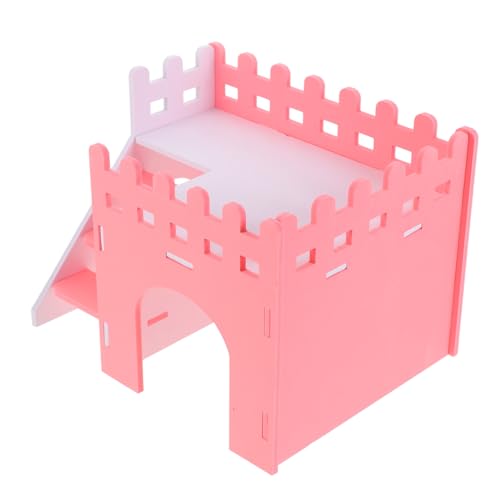 VICASKY PVC Hamster Versteck Haus mit Rampe Doppelschichtige Kleintiervilla für Meerschweinchen und Zwerghamster Beißfest Langlebig Spielerisches Versteck und Rückzugsort Rosa Groß von VICASKY