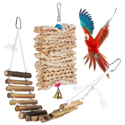 VICASKY Vogelkäfig Zubehör Hängende Leiter und Gras Maiskolben Knabber Beißspielzeug für Wellensittiche Nymphensittiche Natürliches Kletter und Kauvergnügen für Kleine bis Mittlere Vögel von VICASKY