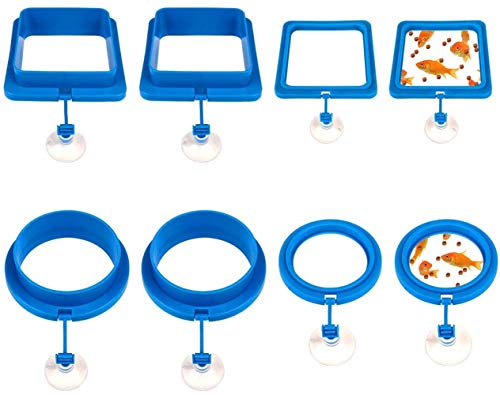 VICMAT 8 PCS Fisch Fütterung Ring mit Saugnapf,Aquarium Fisch Tank Ring, Quadrat und Runde Kunststoff Fischfutter Werkzeug für Aquarium Fisch Tank(Blau) von VICMAT