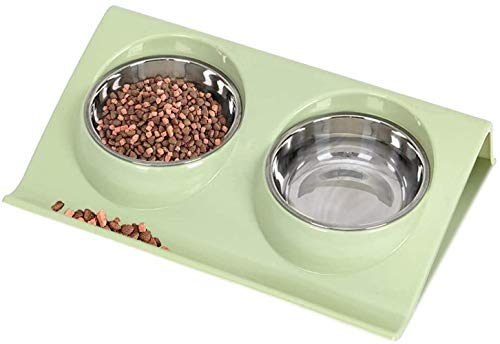 VICMAT Futternäpfe Katzenfutter, Katzennäpf Edelstahl rutschfest, Schräg Katzenfutterschale, Orthopädischer Katzenschuissel Hundenapf Schrag, für Katze Welpe Futter und Wass (Grün) von VICMAT