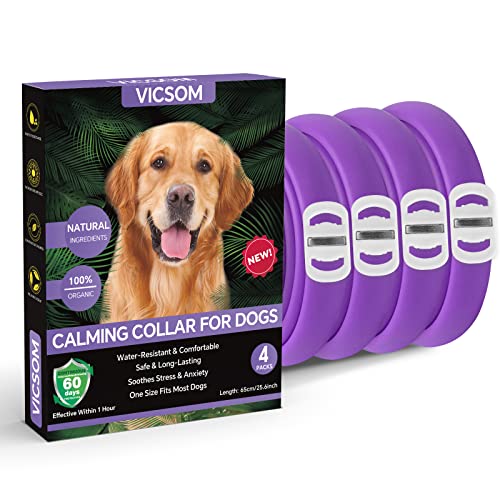 VICSOM Beruhigende Halsbänder für Hunde, beruhigendes Halsband, Pheromon-Halsband für Hunde, wasserdicht, verstellbar, natürliche Hundeberuhigung, mit 60 Tagen Anti-Angstlinderung, Stresseffekt, 4 von VICSOM