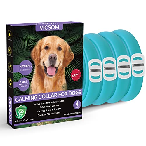 VICSOM Beruhigende Halsbänder für Hunde, beruhigendes Halsband, Pheromon-Halsband für Hunde, wasserdicht, verstellbar, natürliche Hundeberuhigung, mit 60 Tagen Anti-Angstlinderung, Stresseffekt, 4 von VICSOM
