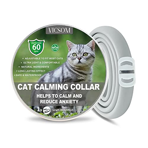 VICSOM Beruhigendes Halsband für Katzen, Beruhigendes Katzenhalsband, Wasserdicht Einstellbare Katzenhalsband zur Beruhigung, Pheromonen Beruhigende Halsbänder für Katzen Aller Größen Grau von VICSOM
