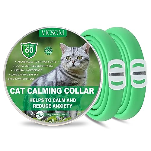 VICSOM Beruhigendes Halsband für Katzen, Beruhigendes Katzenhalsband, Wasserdicht Einstellbare Katzenhalsband zur Beruhigung, Pheromonen Beruhigende Halsbänder für Katzen Aller Größen Grün 2 STK. von VICSOM