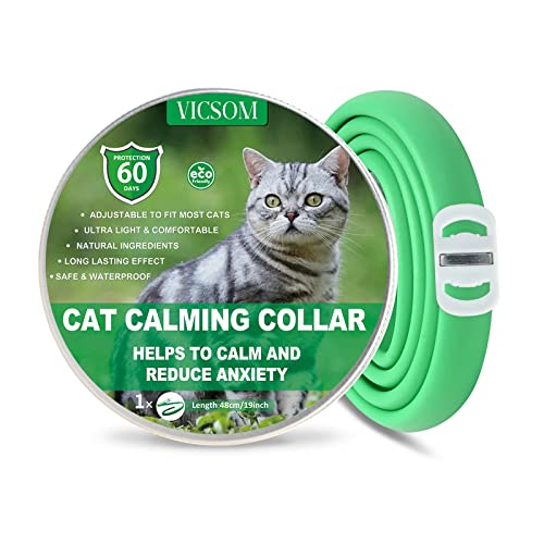 VICSOM Beruhigendes Halsband für Katzen, Beruhigendes Katzenhalsband, Wasserdicht Einstellbare Katzenhalsband zur Beruhigung, Pheromonen Beruhigende Halsbänder für Katzen Aller Größen Grün von VICSOM
