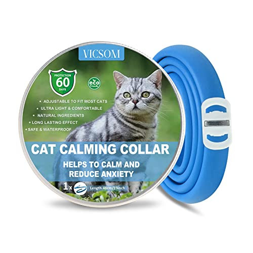 VICSOM Beruhigendes Halsband für Katzen, Beruhigendes Katzenhalsband, Wasserdicht Einstellbare Katzenhalsband zur Beruhigung, Pheromonen Beruhigende Halsbänder für Katzen Aller Größen Hellblau von VICSOM