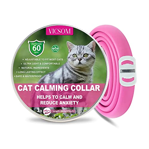 VICSOM Beruhigendes Halsband für Katzen, Beruhigendes Katzenhalsband, Wasserdicht Einstellbare Katzenhalsband zur Beruhigung, Pheromonen Beruhigende Halsbänder für Katzen Aller Größen Rosa von VICSOM