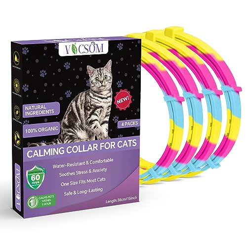 VICSOM Beruhigendes Katzenhalsband, beruhigendes Pheromon-Halsband für Katzen, Anti-Angstlinderung, Stress, verstellbar, wasserdicht, mit 60 Tagen natürlicher Beruhigungsbehandlung, 4 Packungen 38,1 von VICSOM