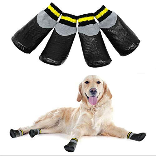 VICTORIE Hundeschuhe Pfotenschutz Regenschutz Hundestiefel Socken wasserdicht für Haustier mittlere und große Hunde 4 Stücke Schwarz(L: 8.0 X 6.6 cm) von VICTORIE