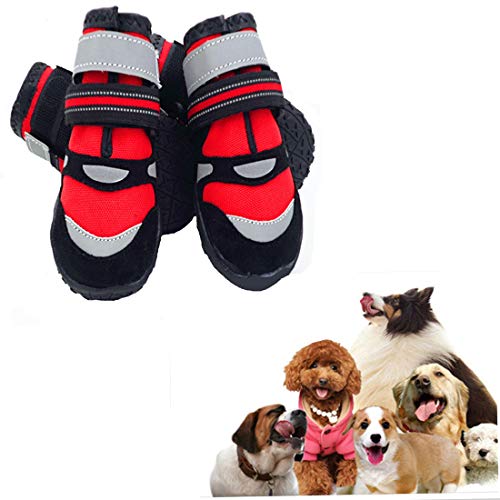 VICTORIE Hundeschuhe Pfotenschutz Regenschutz Hundestiefel Wasserdicht Für Haustier Kleine Mittlere Und Große Hunde 4 Stücke Rot L von VICTORIE