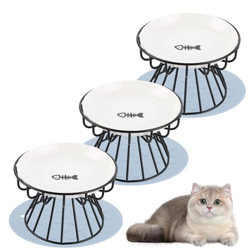 VIDETOL 3 Stück Katzennapf Erhöht, Futternapf Katze mit Metallständer und Rutschfester Matte, Katzen Näpfe Keramik für Katzen und Hunde VIDETOL 3 Stück Katzennapf Erhöht, Futternapf Katze mit Metallständer und Rutschfester Matte, Katzen Näpfe Keramik für Katzen und Hunde von VIDETOL
