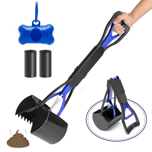 VIDSTW 45Cm Hundekotsammler Faltbar Hundekotschaufel mit 40 Kotbeutel für Hunde Kotschaufel Hund mit Hundekotbeutelspender Hundekotgreifer mit Langer Griff Hundekot Schaufel für Hund Katze (Blau) von VIDSTW
