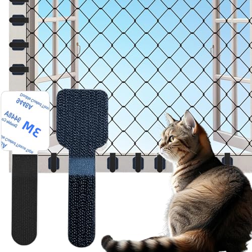 VIDSTW 60 Stück Klebehaken Katzennetz Balkon Haken für Katzennetz Befestigung Kein Bohren Erforderlich Klebehaken Balkon für Katzenschutznetz Vogelschutznetz Kabel Draht (Ohne Netz, Schwarz) von VIDSTW