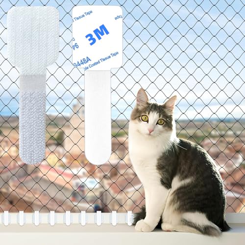 VIDSTW 60 Stück Klebehaken Katzennetz Balkon Haken für Katzennetz Befestigung Kein Bohren Erforderlich Klebehaken Balkon für Katzenschutznetz Vogelschutznetz Kabel Draht (Ohne Netz, Weiß) von VIDSTW