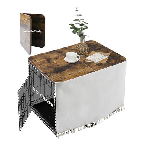 VIE DE AMAN Hundekäfig-Aufsatz, Holz, für 61 x 76 x 107 cm, 121,9 cm, 121,9 cm, faltbare Hundehütten-Topper mit Quasten-Vorhang, rustikaler Stil, rustikales Braun (Kiste nicht im Lieferumfang VIE DE AMAN Hundekäfig-Aufsatz, Holz, für 61 x 76 x 107 cm, 121,9 cm, 121,9 cm, faltbare Hundehütten-Topper mit Quasten-Vorhang, rustikaler Stil, rustikales Braun (Kiste nicht im Lieferumfang von VIE DE AMAN