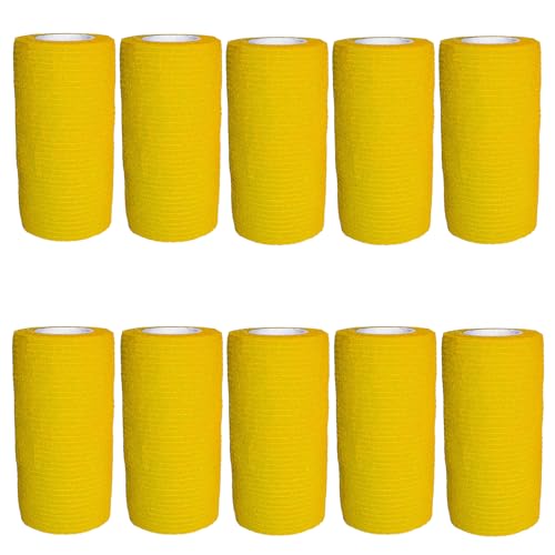 VIERSHU 10 Rollen Selbstklebender Elastische Verband Gipsbinden Bandage Haftbandage Selbsthaftende Wasserfest Binde Sport Tape für Knie Beine Hand Wrist und Sprunggelenk 10cm x 4.5m (Gelb) von VIERSHU
