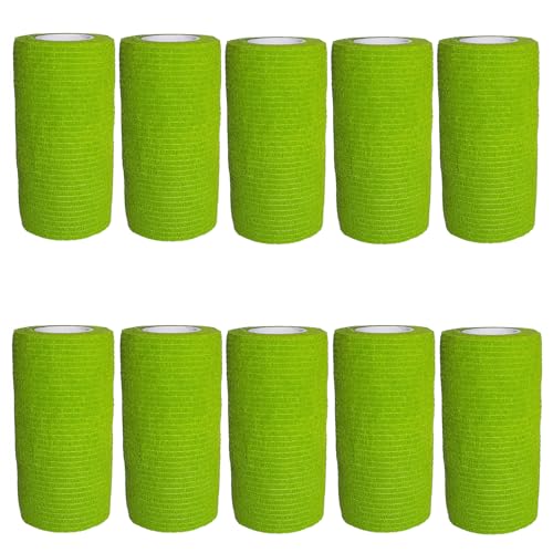 VIERSHU 10 Rollen Selbstklebender Verband 10cm Selbsthaftende Bandage Elastische Binde Wasserfest Haftbandage Pflasterverband Fixierbinde für Knie Beine Hand Wrist und Sprunggelenk (Grün) von VIERSHU