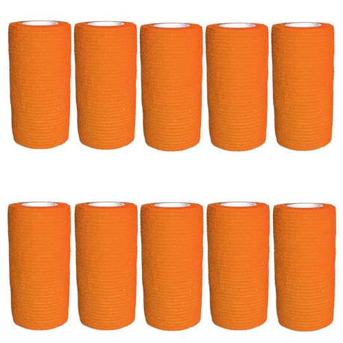 VIERSHU 10 Rollen Selbstklebender Verband 10cm Selbsthaftende Bandage Elastische Binde Wasserfest Haftbandage Pflasterverband Fixierbinde für Knie Beine Hand Wrist und Sprunggelenk (Orange) von VIERSHU