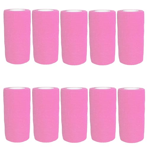 VIERSHU 10 Rollen Selbstklebender Elastische Verband Gipsbinden Bandage Haftbandage Selbsthaftende Wasserfest Binde Sport Tape für Knie Beine Hand Wrist und Sprunggelenk 10cm x 4.5m (Rosa) von VIERSHU