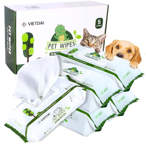 VIETDAI Feuchttücher für Hunde und Katze- 400 Stück Hypoallergene Pflegetücher Hund, Extra Dicker Reinigungstücher Katzen für Pfoten Gesicht Körper und Po von VIETDAI HYUNDAI