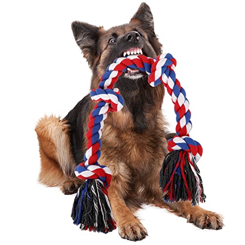 VIEWLON Robuste Hundespielzeug Seil - Interaktives Zerrspielzeug Hund 75 cm 4 Knoten, Seil für Aggressive Kauen, Vorteilhaft für die Zahnreinigung des Hundes, für Kleine/Mittlere Hunde von VIEWLON