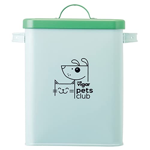 VIGAR – Futterbehälter – Pets Club Collection – 23,5 x 16,5 x 26 cm – 5 l – klein – Eimer aus Eisen und Silikon – mit hermetischem Deckel – in Grün von VIGAR